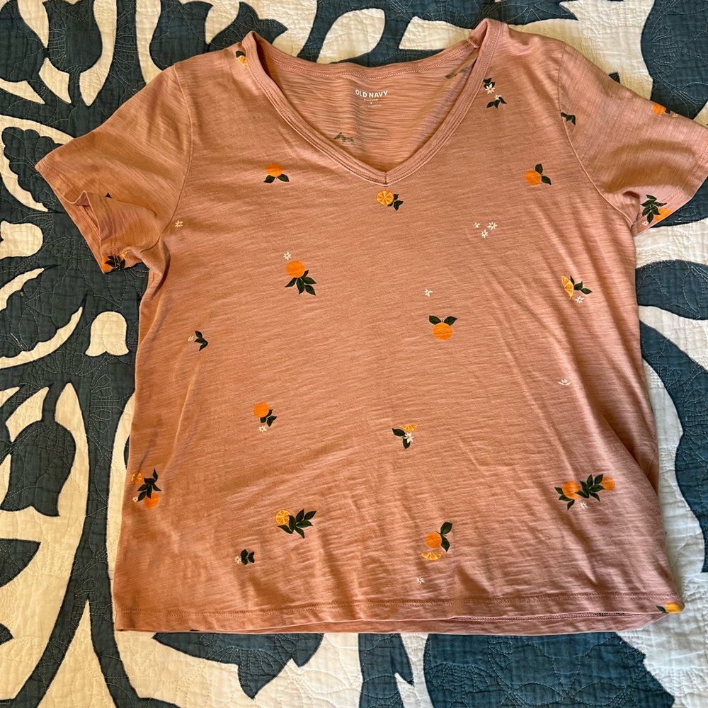 Old Navy Women's Short Sleeve Top - Brown with Floral Accents
